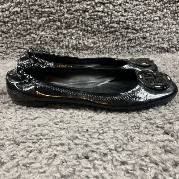 TORY BURCH Reva Ballerina Ballet Flats Black Patent Leather Size 8 M - Picture 4 of 8
